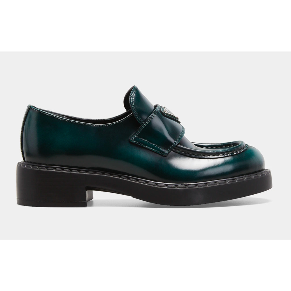 Prada Spazzolato Fume Logo Bosco Green Platform Loafer Creeper Slip On Flat 40.5 - Picture 2 of 12